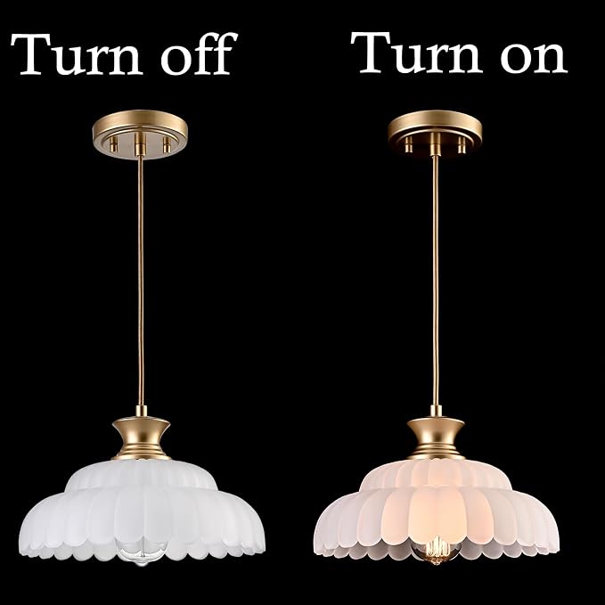 HYDELITE Vintage Frosted Glass Pendant Lights Kitchen Island Lighting | Brass Over Kitchen Sink Adjustable Hanging Pendant for Dining Room Kitchen Entryway