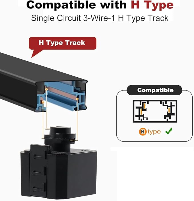 39FT H Track Lighting Rails Black, H Type Track Lighting Rails Kit with End Caps and Live End Feed Connector, Compatible with 3-Wire Single Circuit H Style System