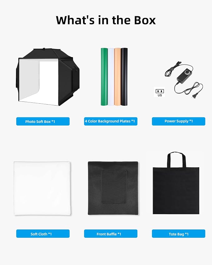 Glendan Portable Light Box Photography 16"x16" | Professional Dimmable Photo Box, High CRI 480 LED Lights, Soft Box, 4 Photo Backdrops for Jewelry and Product Photography