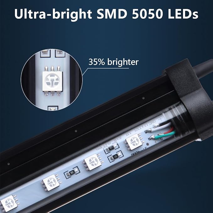 23 inches LED Aquarium Light, 12W Fish Tank Light Underwater Light Submersible Crystal Glass Lights, 9.2ft/2.8m Long Wire Length, White