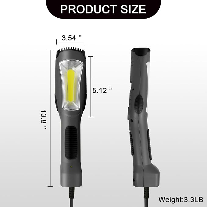 LED Work Light (25FT), 1600LM COB LED Trouble Light with Cord 16 Gauge SJTW, Swivel Hook, Strong Magnet, ETL Listed, Suitable for Mechanic Garage, Workshop, Car Repair (Gray)
