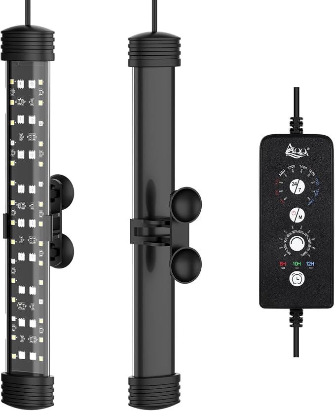 AQQA 8.27 Inch Submersible Aquarium Light, 24/7 Mode Fish Tank Light | 7 Adjustable Angles, 9 Color Options, 4 Rows Beads, Dimmable & Timer Control, IP68 Waterproof Full Spectrum Plant Light