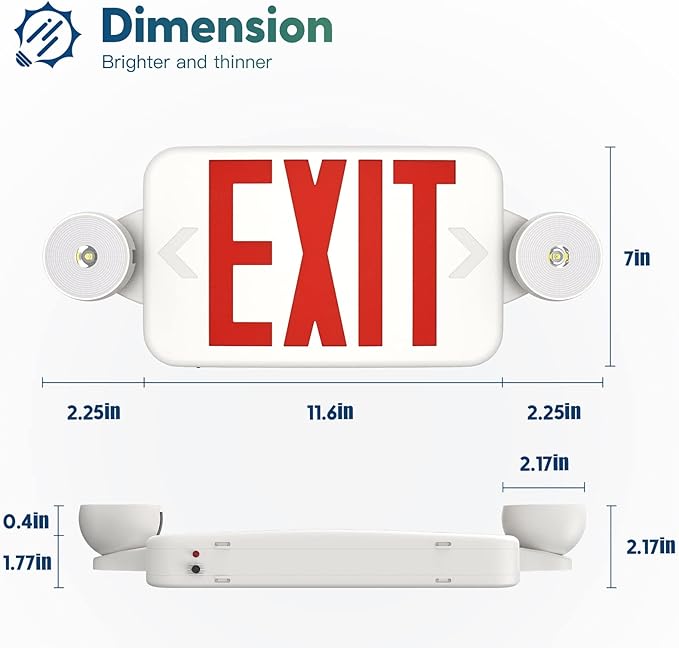 FREELICHT 2 Pack Exit Sign with Emergency Lights, Two LED Adjustable Head Emergency Light with Battery, Exit Sign for Business