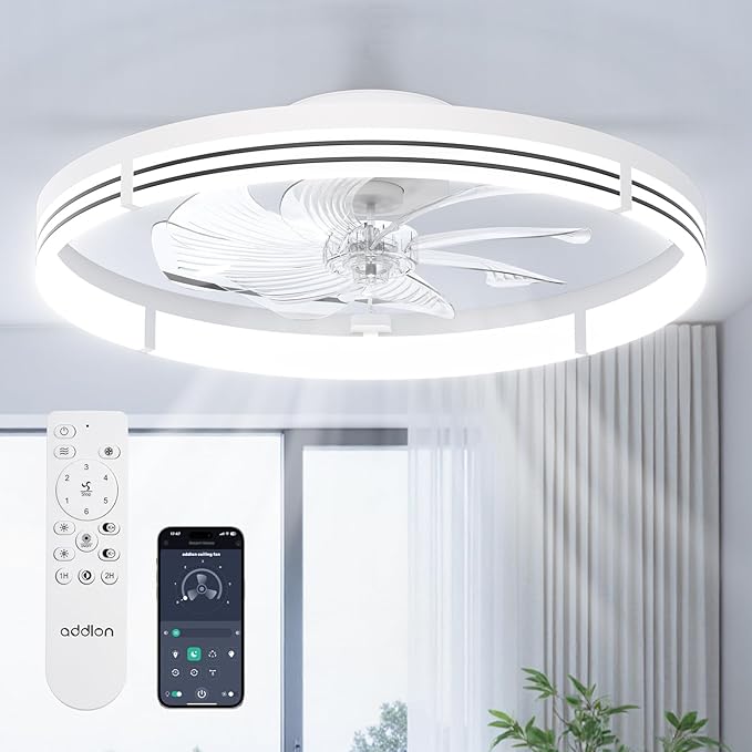 addlon 24" Low Profile Fandelier Ceiling Fans with Lights and Remote, White | Wider Airflow, 3000-6000K Dimmable LED, 6 Speeds, Reversible DC Motor, Remote and App Control, Memory Function, Timer, Quiet