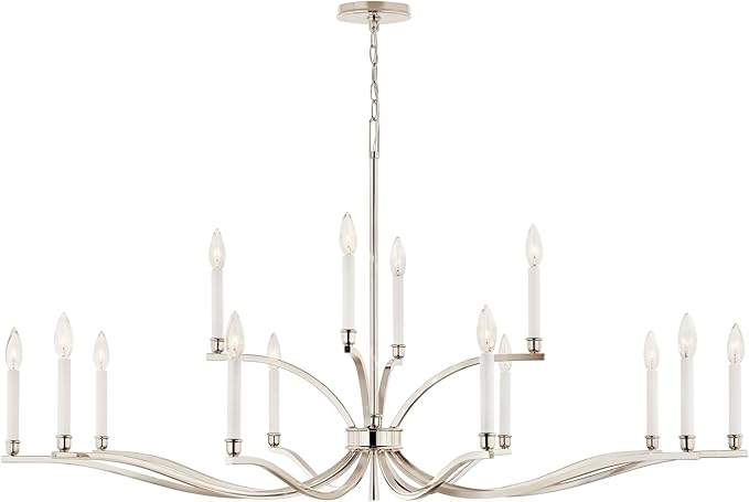 Kichler Malene 14-Light 2-Tier Chandelier, Updated Traditional Light in Polished Nickel, Sloped Ceiling Compatible, for Foyer, Dining Room or Living Room (27.25" x 52.75"), 52698PN