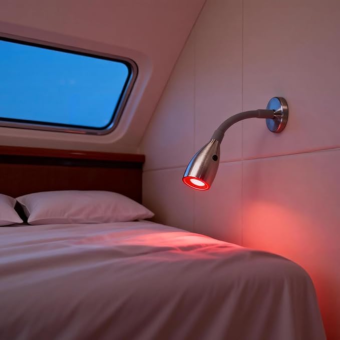 THALASSA RV 12V Flexible Gooseneck Reading Light with On-Off Switch Map Red Night Light Mode Install Wall Sconce for 10V-30V System on Caravan Motorhome Trailer Camper Van