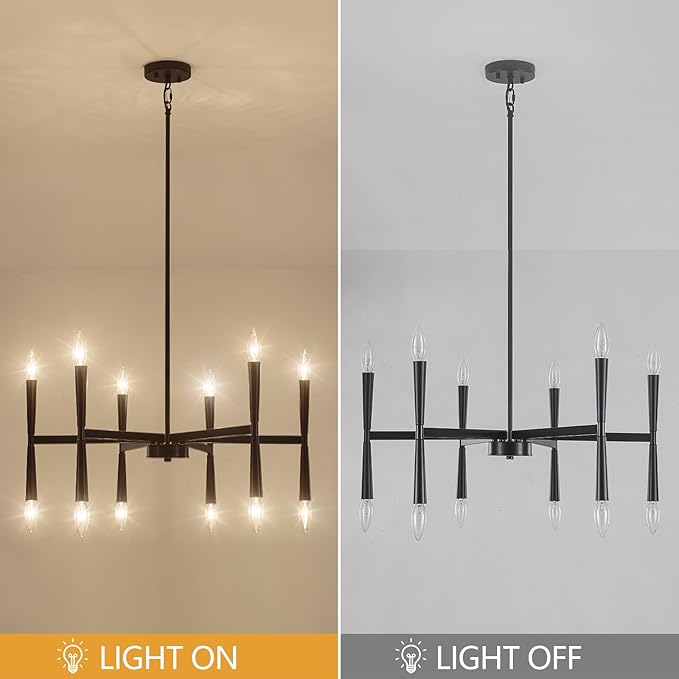 27.56 inch Large Black Modern Farmhouse Chandelier, Foyer Entryway Chandelier Light Fixture, Kitchen Pendant Lights Metal Industrial for Bedroom Dining Room Over Table Living Room Laundry Room