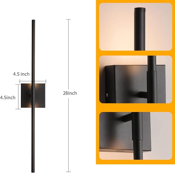 KUZZULL Wall Sconces Set of Two Matte Black Wall Light Fixtures Wall Lamp with Led 3000K 12W Sconces Wall Lighting Wall Lights Sconces Wall Decor Set of 2 Black Wall Sconce Wall Lamps for Bedrooms