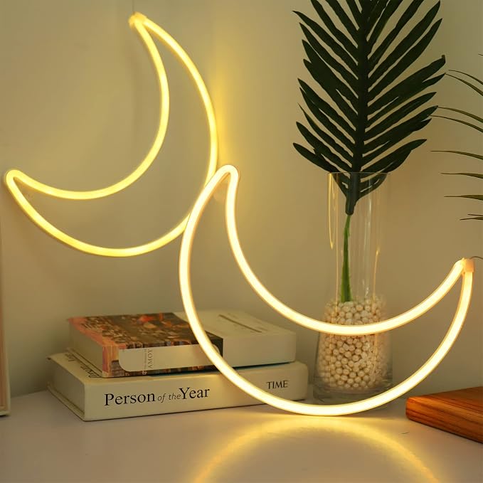 LED RGB Moon Neon Sign Light, Battery or USB Powered 5V Cute Room Decor | 16 Color Change Art Decorative Night Lights Decorationsfor Girls, Window, Wall, Home, Bedroom, Office, Dorm, Party, Wedding