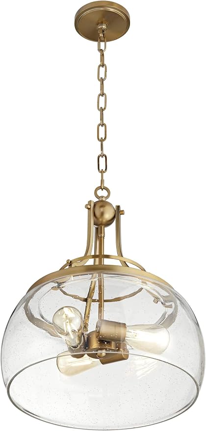 Charleston 16" Wide Warm Gold 3-Light LED Luxe Pendant Light Light Fixture | Brass Chandelier Modern Dimmable Clear Seedy Glass for Dining Room Living House Home Foyer Kitchen Island Entryway Bedroom