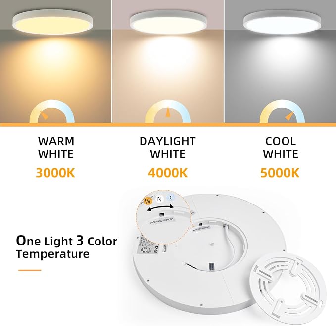 Hlite 12 Inch Flush Mount LED Ceiling Light,2400LM,3CCT,4 Pack | 24W 3000K/4000K/5000K Selectable,Low Profile Ceiling Light Fixtures for Kitchen Bedroom Hallway Laundry Room Closet,White