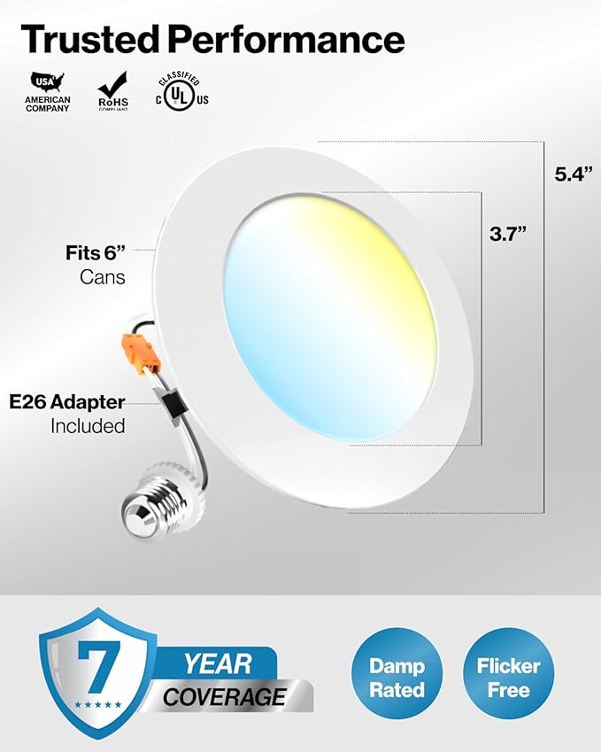 Sunco 60 Pack 4 Inch LED Flat Recessed Light, Retrofit Ceiling Can Lighting, 800 LM, Selectable CCT 2700K/3000K/4000K/5000K, Dimmable, 10W=60W, 50,000 Lifetime Hours UL