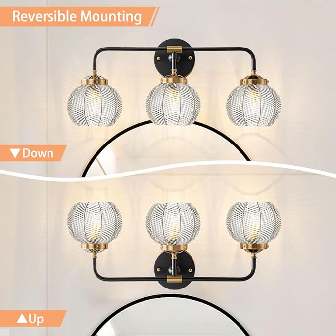 Bathroom Vanity Light Clear Glass Globe Wall Light Fixture Ribbed Glass Shade Mid Century Wall Sconce Lights Fixtures Over Mirror Modern Art Deco Sconces Farmhouse Bathroom Lighting