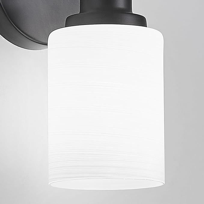 2-Pack, 1-Light Vanity Lights, Matte Black Bathroom Light Fixture with Textured Milky White Glass Shade, E26 Modern Vanity Lighting Fixture for Bathroom Wall Sconce