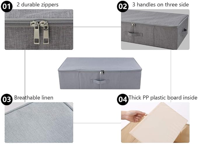 3pcs Closet Clothes Blanket, Duvets Lidded Storage Bins Under Bed Organizer | Underbed wedding dress Storage, Wardrobe shelves organizer box, folding design, stackable, sturdy walls, 3-side zipper lid