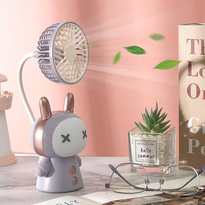 Mini Handheld Fan Cartoon Portable Fan with Night Light USB Rechargeable Battery Operated Folding Small Fan for Home Kids Children Table Study Desk Lamp LED Light (Yellow)