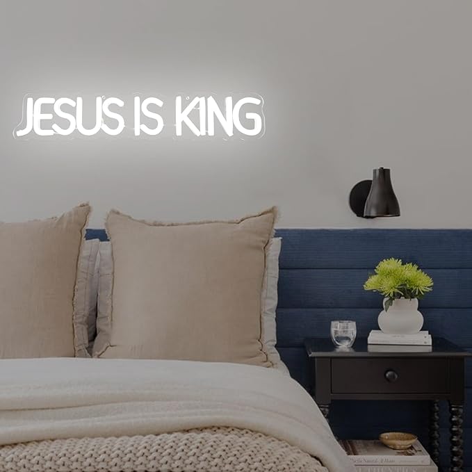 Jesus Is King Neon Sign Jesus Led Sign Dimmable Christ Is King Neon Light Sign Easter Lights God Light Up Sign for Christian Wall Decor Easter Christmas Gifts