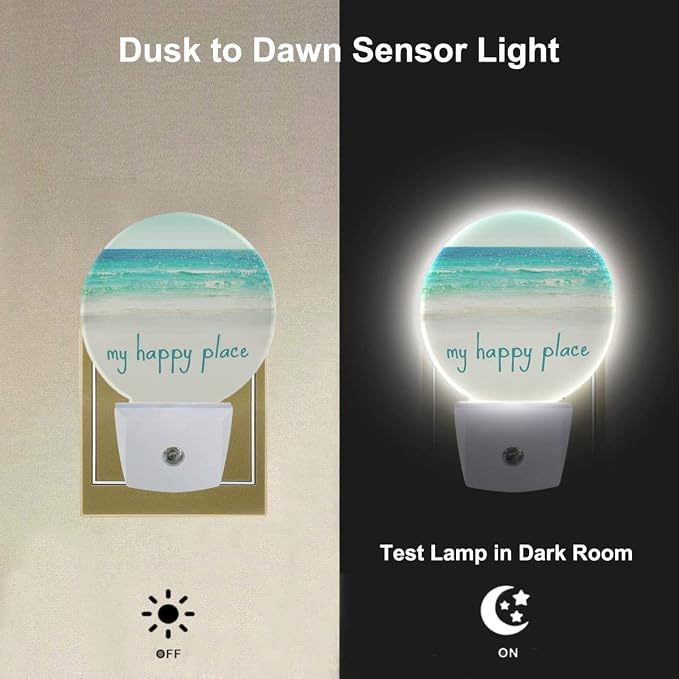 Nightlight Summer Beach Sand Seaside Night Lights Plug into Wall Dusk to Dawn Sensor Sea Waves Round Night Light for Adults Boys Girls, 0.5W Energy Efficient