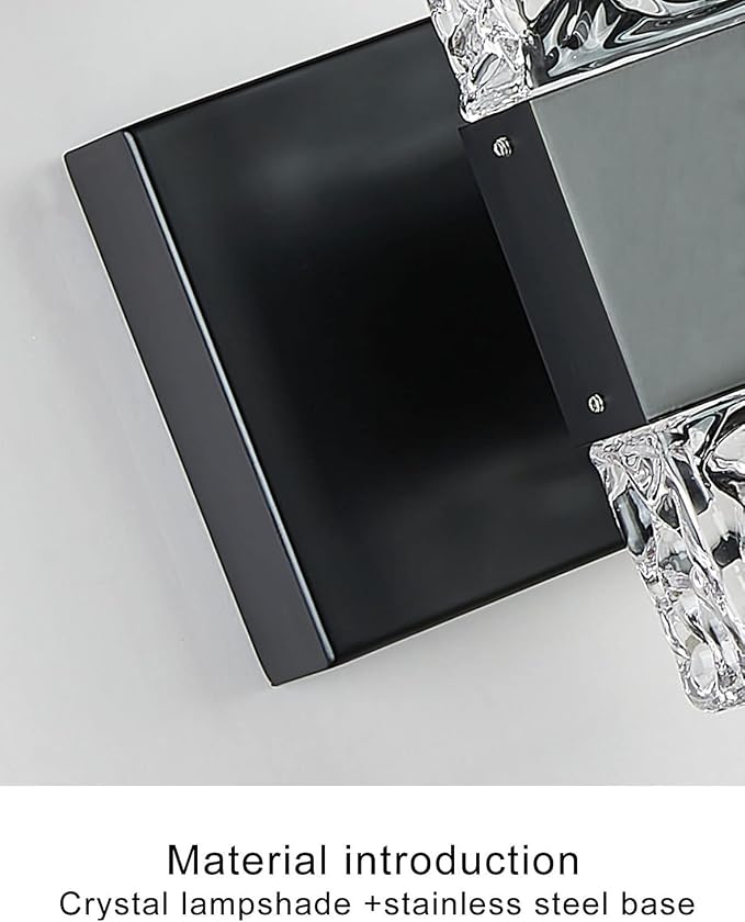 Black Bathroom Light Fixtures Crystal Bathroom Vanity 4 Light Over Mirror Modern LED Wall Light ，6000K Cool Light，40 Watts