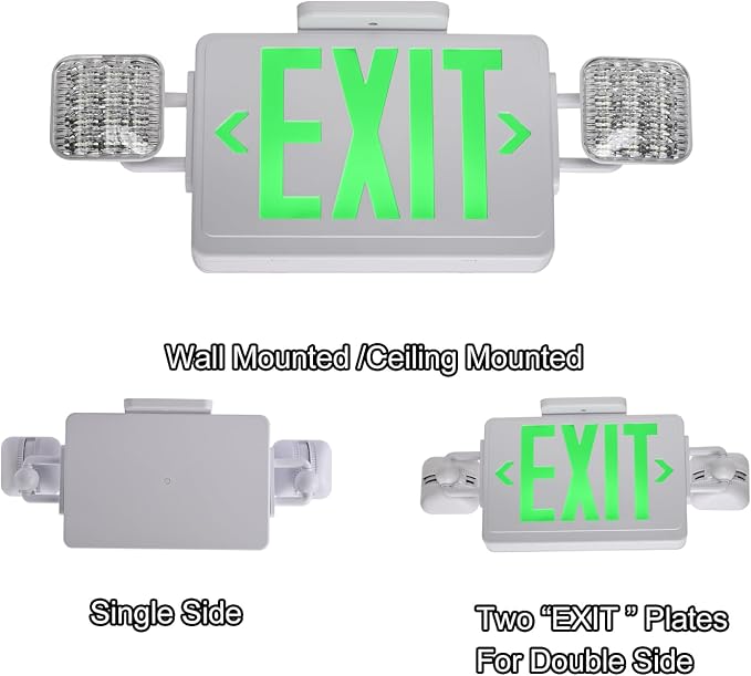 Green Exit Sign,Emergency Lights for Business with Plug,200lm 3Hours Battery Operated Corded Fire Emergency Exit Lighting Combo UL 924 AC85-277V