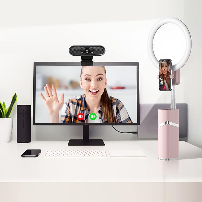 yAyusi Portable Ring Light with Stand, 4000mAh Battery Operated Cordless 10" Ring Light, Foldable Travel Ring Light, 79" Tripod Stand for Video Conference/Selfie/Live Stream/Makeup，Pink