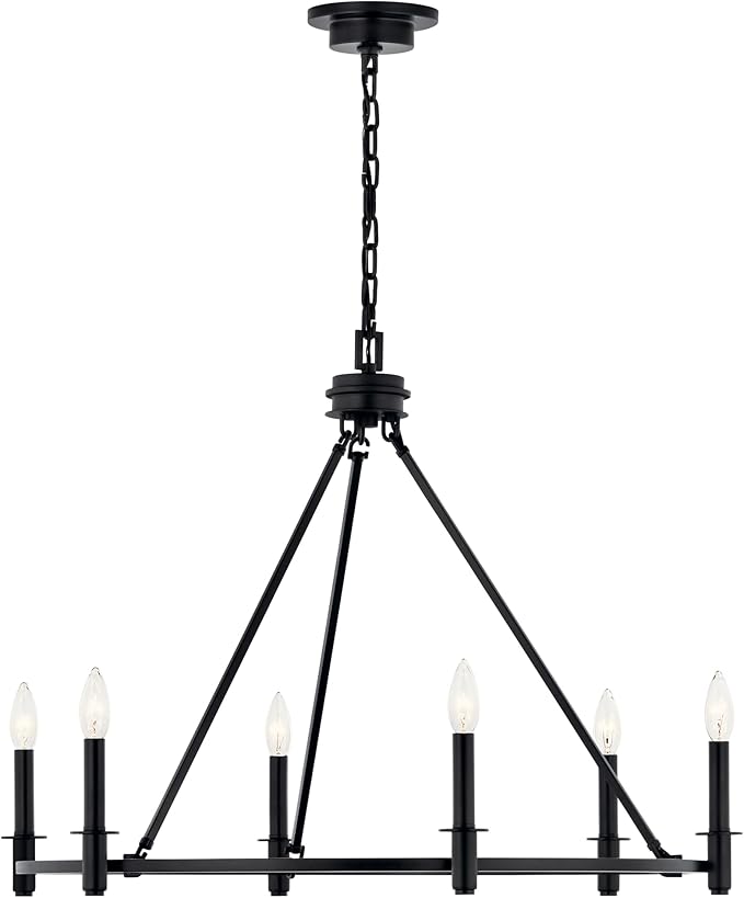 KICHLER Carrick 6-Light Chandelier, Updated Traditional Light in Black, Sloped Ceiling Compatible, for Dining Room, Office or Bedroom (23.7" x 32.25"), 52705BK