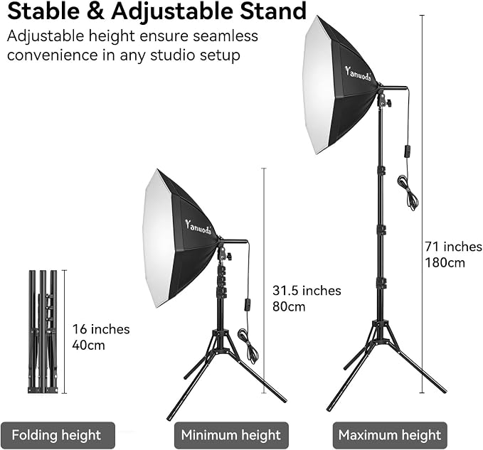 20" Octagonal Softbox Lighting Kit, 2 Pack Photography Light Remote | Octagonal Softbox Design, 2-Pack, CRI 97+ Color Accuracy, 95W 3000K-7500K Dimmable, Remote Control, 3-Min Tool-Free Setup