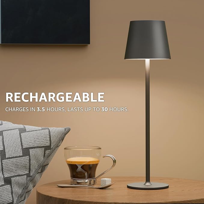 uuffoo 3 Pack Cordless Table Lamp Rechargeable 5000mAH Battery Operated Lights Touch Control LED Portable Desk Lamps 3 Color Dimming for Outdoor Coffee Bedroom Kitchen (Black)