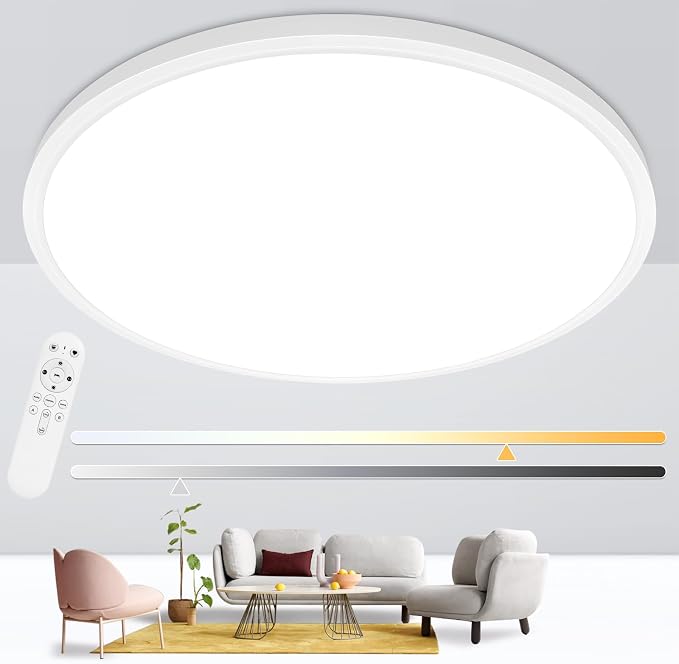 24'' Large Flush Mount Ceiling Light Fixture Dimmable with Remote Control | 56W 5600Lm, Ultra Thin, Modern, Round, White Led Ceiling Lamp for Kitchen Dining Room Bedroom Living Room Home Office