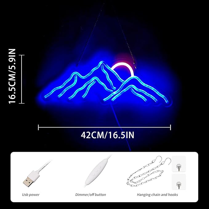 LED Decorative Lights USB Mountains Sunrise Sunset Led Neon Signs Home Decoration Wall Art Holiday Gift Brightness Adjustable 16.5''x11.8''