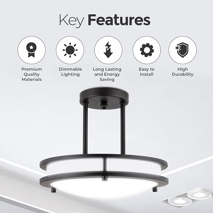 Diodesy- Semi Flush Mount Double Ring Ceiling Light 12-Inch Modern Close to Ceiling LED Light Fixture Oil Rubbed Bronze for Hallway Bedroom Living Room Kitchen Dimmable 30K/40K/50K 3CCT 15W 1050 Lumen