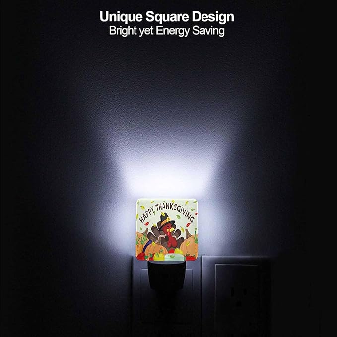 LED Night Light Plug into Wall with Dusk to Dawn Light Sensor White Energy Efficient Pumpkin Thanksgiving Happy Nightlight for Bedroom Bathroom Hallway Living Room Kitchen