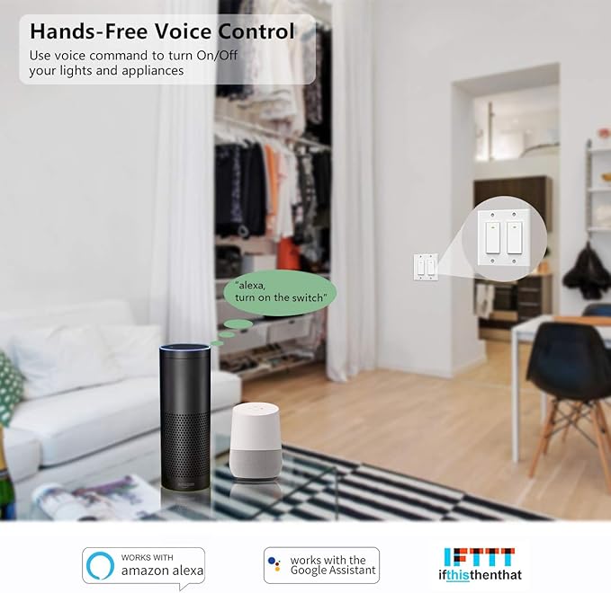 Smart Light Switch, Double Smart WiFi Light Switches, Smart Switch 2 Gang Works with Alexa Google Assistant