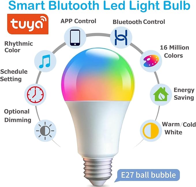 Smart Light Bulbs,WiFi & Bluetooth LED Light Bulb that Compatible with Alexa & Google Home, Color Changing Light Bulb, 9W A19 E26 2.4Ghz WiFi Light Bulbs 60 watt Equivalent,