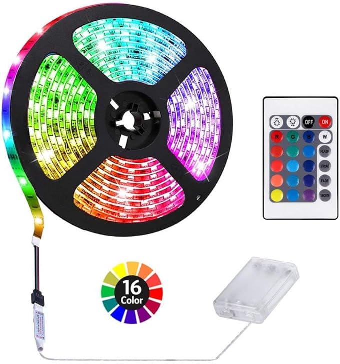 1M/3.3FT Battery Powered LED Strip Lights, Flexible Color Changing RGB LED Light Strip, TV Backlight Background Lighting
