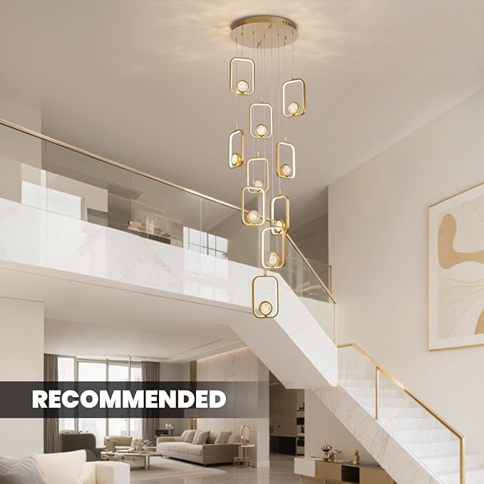 Modern Staircase Chandelier Modern LED Chandelier Gold Entryway High Ceiling Light 10 Lights Gold Crystal Light Fixture for Staircase Foyer Entryway Living Room
