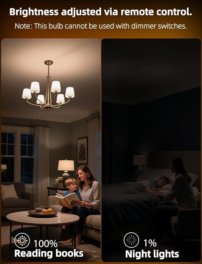 HEKEE E12 LED Candelabra Light Bulbs, Color Changing Candle, C37 B11 40W Incandescent Equivalent, 450 Lumen, RGB + 2700K Warm White, 5Watt, 12 Colors, 2 Modes, Timer, Remote Control(4 Pack)