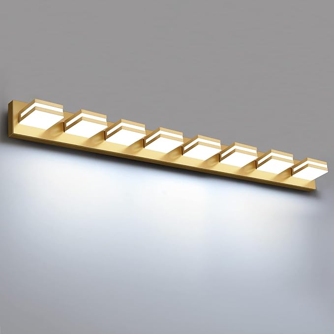 IZORRO LED Modern Bathroom Lights Fixtures(8-Light,Dimmable,360°Rotate),Brushed Glod Acrylic Wall Lighting,Vanity Lights for Bathroom Over Mirror - 6000k 48In （No Assembly Required）