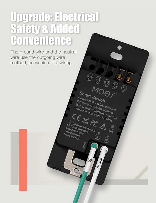 MOES WiFi Smart Light Switch 1 Gang, Neutral Required, Black | Inteligente Single Pole Switch, Compatible with Alexa Google Assistant, Remote Control, No Hub Required