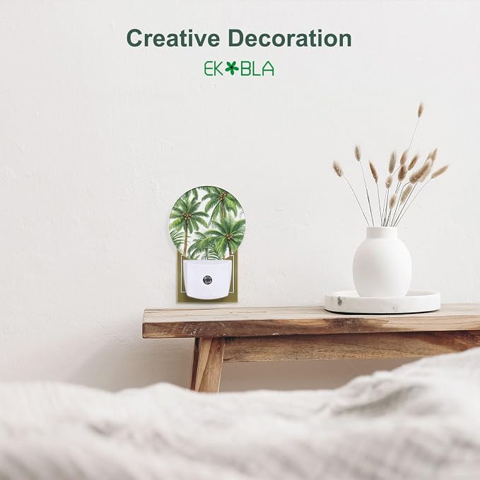 EKOBLA Palm Tree Night Light, Tropical Green Plant Night Lights Plug Into Wall with Dusk to Dawn Sensor for Bedroom and Living Room