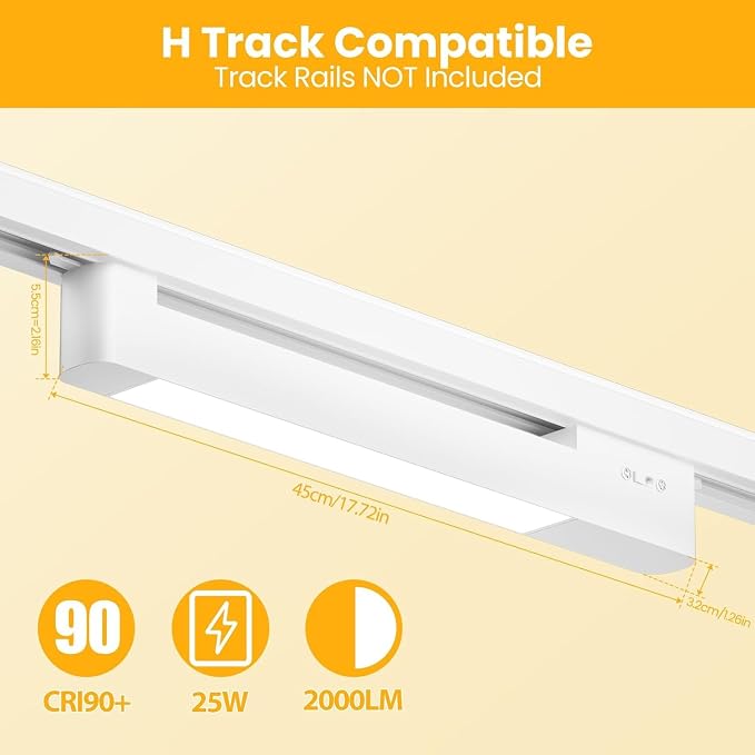5 Color Linear H Track Lighting Heads Dimmable, White 25W 3 Pack | H Type Track Light Heads, LED Track Lighting Fixtures Ceiling Spotlight, H Style Track Heads for H Track Lighting Rails