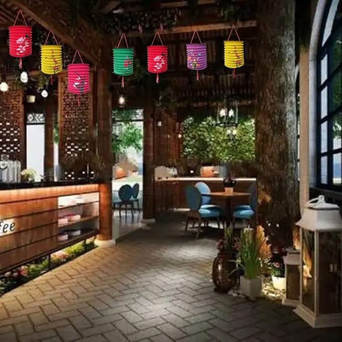 15Pack Chinese Japanese Hanging Paper Lanterns with LED Lights, Colorful Asian Flower Bird Lanterns,Festival Decoration for Chinese Middle Autumn Festival, Oriental Party, Wedding