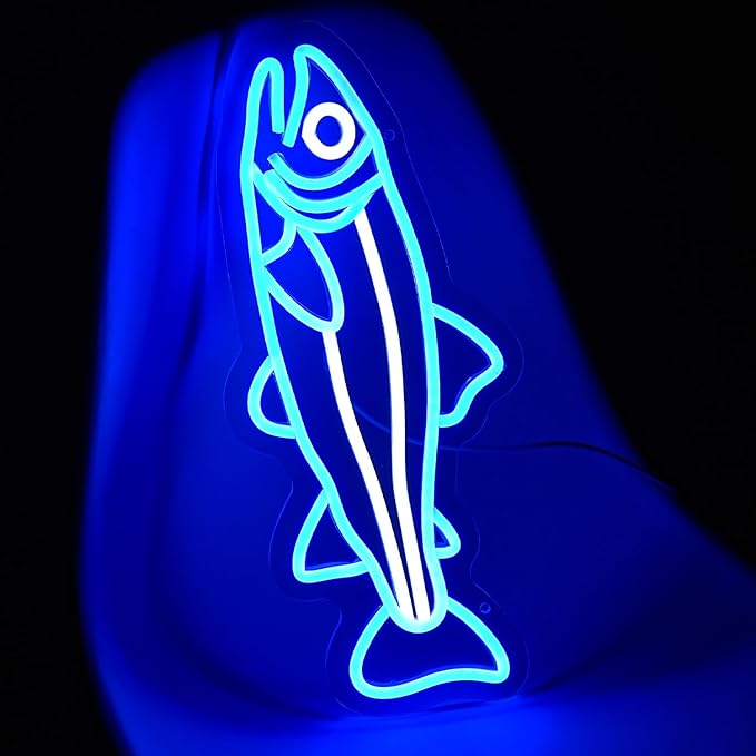 Fish Neon Sign for Wall Decor Fish Decor Salmon Neon Signs Fishing Neon Light Sign Blue Fish Neon Light Up Signs For Bedroom Bar Office Room Kitchen Decoration