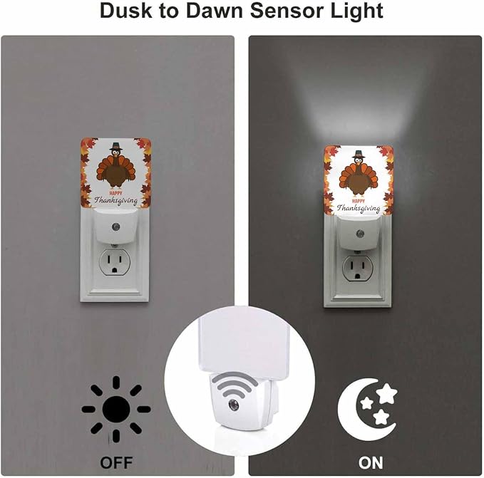 LED Night Light Plug into Wall with Dusk to Dawn Light Sensor White Energy Efficient Leaf Cartoon Turkey Nightlight for Bedroom Bathroom Hallway Living Room Kitchen