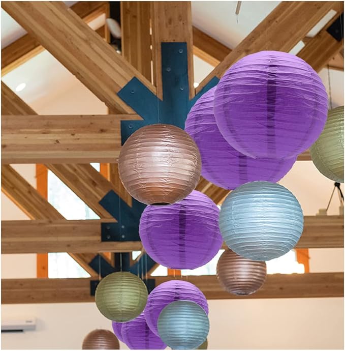 3pcs Paper Lanterns Decorative Round Chinese Paper Lanterns for Birthday Halloween Wedding Baby Bridal Shower Home Decor Party Decoration (12in/Deep Purple)