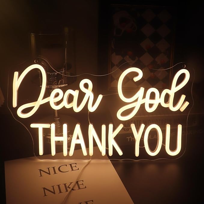 Dear God Thank You Neon Sign Led Dimmable Decorative Neon Lights, Inspirational Office Desk Decor Lights for Office Home Living Room Classroom, Christian Gifts,Christmas' Birthday Gift (Warm white)