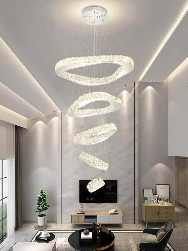 Large Crystal Chandelier Modern LED Dimmable Contemporary Chandelier Large Pendant Light for Living Room Foyer Staircase Silver Dia 40"