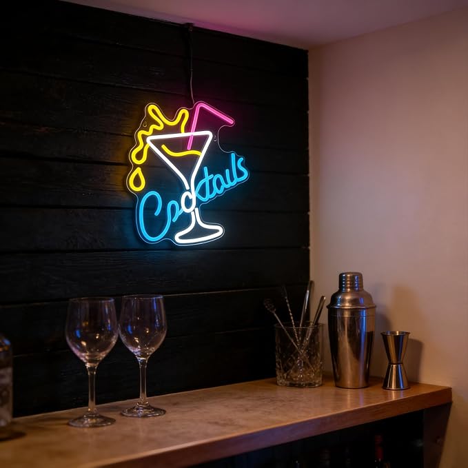 Cocktail Neon Sign Bar Neon Light Wall Decor Home Bar Party Lounge Decor | Dimmable Cocktail LED Neon Sign for Bar Club Game Room Restaurant Man Cave Party Birthday Drink Lover Gift Wall Decoration