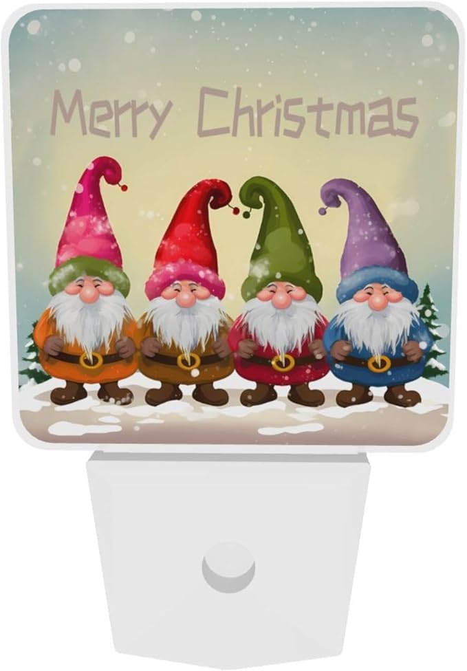 Colorful Christmas Gnome Night Light Set of 2, Winter Snowflake Auto Sensor LED Dusk-to-Dawn Nightlights, Plug-in Sensor Lamp for Bedroom Bathroom Kitchen Hallway Stairs Decorative