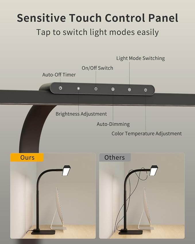 Architect Desk Lamp for Office, Bright Gooseneck Light with Stable Base | 24W Gooseneck Eye-Caring Touch Control Desk Lights, Dimmable Brightness & Color Computer Lights for Desktop